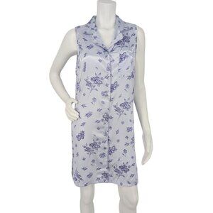 Vtg Satin Floral Sleeveless Button Front Shirt Dress Coquette Lounge Y2K Size S